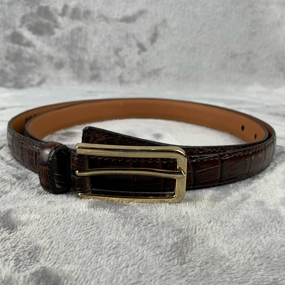 SAS‎ Belt XXL 40 Brown with Brass Buckle Made in USA Calfskin Croc Embossed Flaw